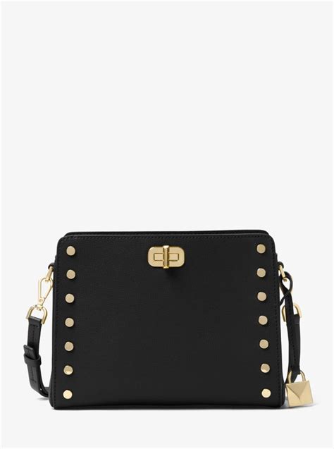 michael michael kors sylvie studded leather messenger|Michael Kors Sylvie Stud Denim Leather Messenger Bag.